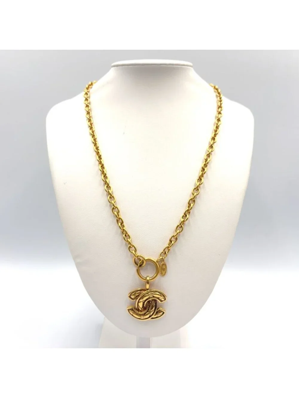 Chanel Quilted CC Logo Gold Plated Necklace